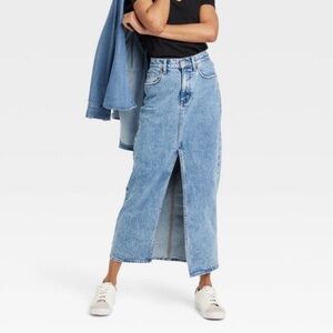 Universal Threads Goods Co. Denim Maxi-Skirt, Size 10, Faded Denim, Fron…